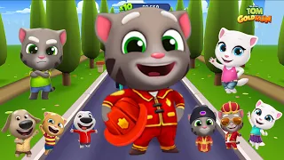 Talking Tom Gold Run - All Characters Unlocks Full screen - Fireman Tom vs Raccoon Boss -Android/ios