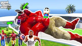 Franklin and Avengers Enter Inside THREE HEAD RED HULK Head then fight ZOMBIE HULK | GTA5 AVENGERS