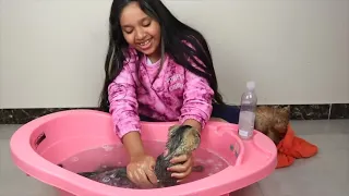 شفا تسبح قطتها الصغيرة كيوت ! ! Shfa bath her kitten