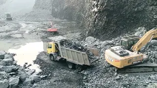 BharatBenz loading treck and SANY excavator working amazing video quarry works milan 😲🚛, Excavator
