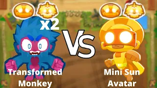 God Boosted 2 Transformed Monkey vs. Mini Sun Avatar (Bloons TD 6)