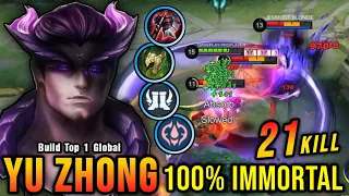 100% IMMORTAL!! 21 Kills Yu Zhong New Build and Emblem!! - Build Top 1 Global Yu Zhong ~ MLBB