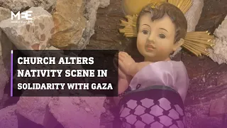 Bethlehem church alters nativity scene to show baby Jesus wearing kuffiyeh in solidarity with Gaza