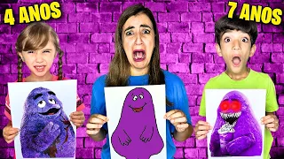 PERDI NO DESAFIO DO DESENHO DO GRIMACE SHAKE DO ROBLOX PARA MEUS FILHOS DE 4 ANOS E 7 ANOS