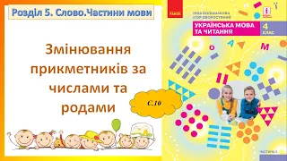 Змінювання прикметників за числами і родами (c.10) 4 клас