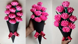 DIY Paper Flower BOUQUET | Birthday gift ideas | Flower Bouquet making at Homemade |