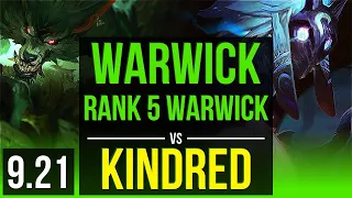 WARWICK vs KINDRED (JUNGLE) | Rank 5 Warwick, KDA 10/1/7, Legendary | NA Grandmaster | v9.21