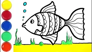 Coloring and Painting Cute Fish for Toddlers, colors for Kids