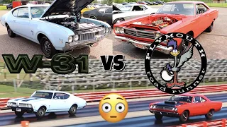 1969 Road Runner vs 1969 Oldsmobile Cutlass W-31 - PURE STOCK DRAG RACE (Best of 3)