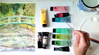 'Bridge over a Pond of Water Lilies' by Claude Monet [lesson recording] painting with acrylic paints