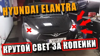 Крутой свет за Копейки Hyundai Elantra, установка линз в галогеновые фары