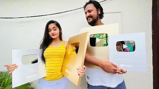 🔥Finally Unboxing my Youtube Gold Play button for 1million subscribers | Bindass Kavya Vlogs