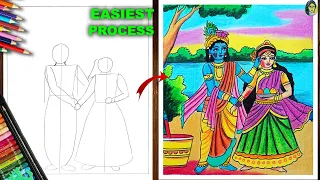 Radha Krishna Playing Holi Drawing With Oil Pastel | Holi Special Drawing | Happy Holi Drawing Easy
