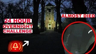 (ALMOST DIED) 24 HOUR OVERNIGHT CHALLENGE IN HAUNTED CEMETERY