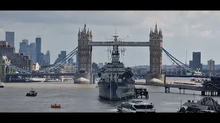 H.m.s  Belfast  fire's cannons 80th D Day remberance #londonbridge