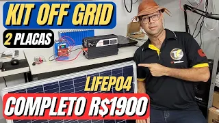 🌞KIT de Energia Solar OFF GRID completo menos de R$1.900 com duas placas solares e bateria lifepo4