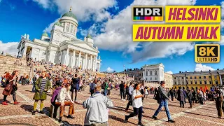 Autumn Walk in Helsinki City Center 🇫🇮 8K HDR Walk in Finland