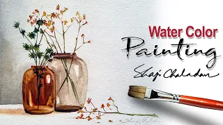 Watercolor Still-life painting | Glass Bottles | How to paint Glass Bottle | Flowers in Glass Bottle