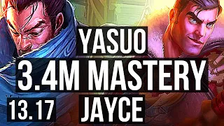YASUO vs JAYCE (TOP) | 3.4M mastery, 7 solo kills, 14/2/6, Legendary | EUW Master | 13.17