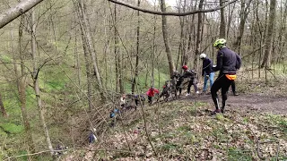 2021-04-25 Kyiv bike Сity Кide 62 Holosiiv Forest: helping cyclists to climb a hill in the forest 4K