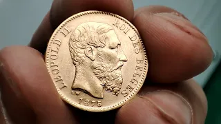Монета 20 франков 1875 год Бельгия Золото