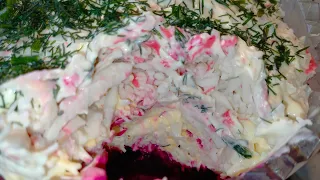 🌲🥗Очень простой, но вкусный крабовый салат "Розовый фламинго".Crab salad "Pink Flamingo."