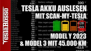 Tesla Akku auslesen Model Y 2023 & Model 3 2020 nach 45.000 km Batterie Degradation
