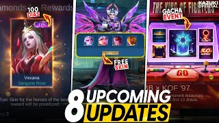 ALL 8 UPCOMING UPDATES | ALICE FREE SKIN | 100 DIAS SKIN | KOF'97 GACHA EVENT