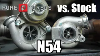 N54 Pure Stage 2 hybrid turbos vs Stock - Side by side comparison!