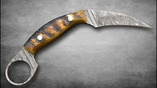 Karambit Hunting Knife Hand Forged Damascus Steel Collectors Knife Rams Horn Handle Karambit Knife