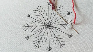 Simple Snowflake Embroidery Pattern Tutorial | Hand Embroidery for Sunflower  Design part-1