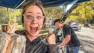 Teaching my Brother how to Chainsaw Carve!