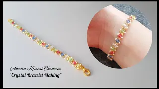 Colorful crystal design bracelet making. How to make crystal bracelet. Beading bracelet tutorial.