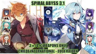 C0 Childe International & C0 Eula Raiden | Genshin Impact Spiral Abyss 3.1 | Floor 12 9 Stars Clear