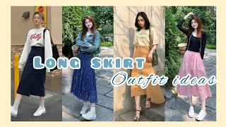 🌷 LONG SKIRT OUTFIT IDEAS//korean fashion// asian style 🍒