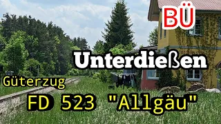 Unterdießen (ehemaliger Bahnhof) mit: Güterverkehr, BÜ & Sonderzug FD 523 "Allgäu" mit 218 -246 -3