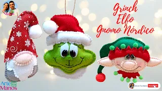 🔴💚Cómo Hacer ESFERAS NAVIDEÑAS en Fieltro, Grinch, Elfos y Gnomos, Tutorial con Arte en Tus Manos