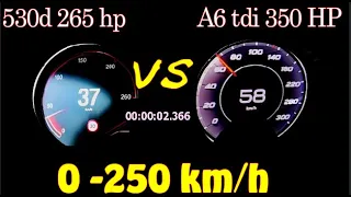 2020 Audi s6 Tdi  350 hp vs BMW 530d 265 HP   DragRace RollingRace  0-250 |100-200 km/h