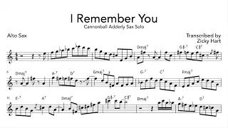 Cannonball Adderley - "I Remember You" Alto Sax Solo Transcription