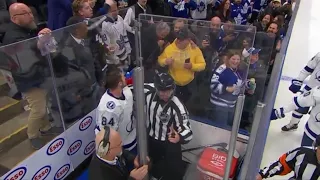 Tanner Jeannot and Luke Schenn go at it and a fan and Jeannot have some words exchanged