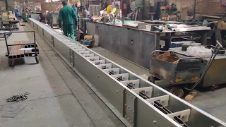 Пробный пуск скребкового конвейера 100 тонн/час 22 метра