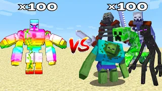 100 Spectrite Golems vs 100 Mutant Creatures in Minecraft Mob Battle