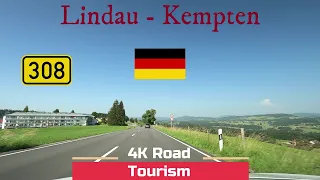 Driving Germany: B308 & B19 Lindau - Immenstadt - Kempten - 4k scenic drive Allgäu