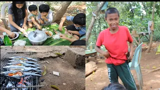 this 10,yrs old primitive boy || prepare and cooked delicious grilled fish for lunch
