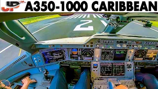 Airbus A350-1000 Cockpit Takeoff from the Caribbean | Air Caraibes A350XWB