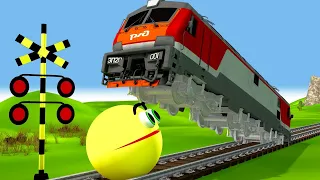 【踏切アニメ】電車が速すぎて危険すぎる🚦TRAIN VS MS PACMAN Fumikiri 3D Railroad Crossing Animation #1