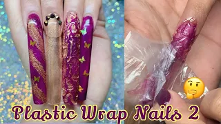 TRYING PLASTIC WRAP NAILS AGAIN! | XXL PURPLE AND GOLD CHROME NAILS | Nails by Kamin