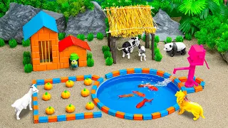 DIY making mini Farm House for Cow, Horse, Pig with Growing Pumskin - Mini Hand Pumb Supply Water
