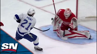 Lightning's Brayden Point Flies Past Jake Walman And Goes Top Shelf To Open Scoring vs. Red Wings