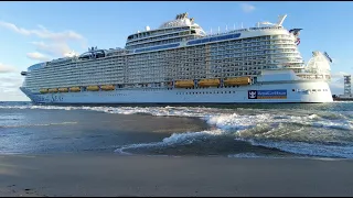 Wonder of the Seas creates a Tsunami effect as she departs Port Everglades on her maiden voyage.